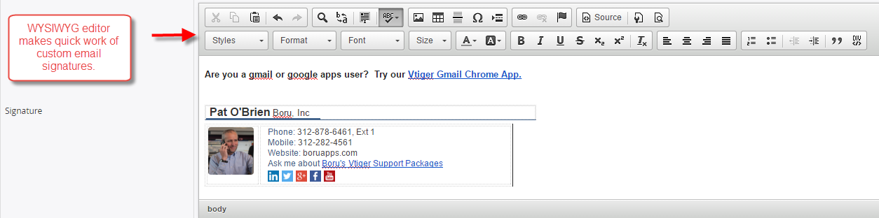 WYSIWYG Vtiger Signature Editor