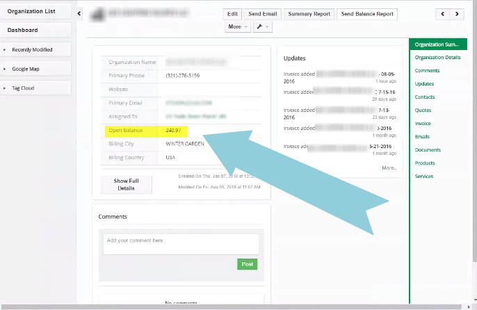 View Total Customer Vtiger Invoice Balance 